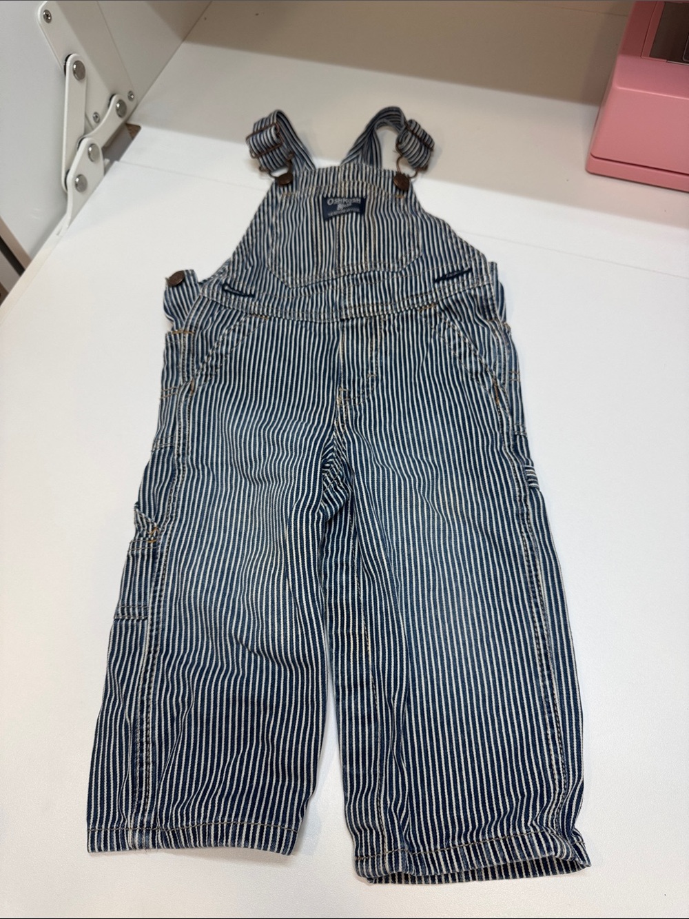 OshKosh B’gosh Striped Blue Kids Train Railroad Engineer Overalls